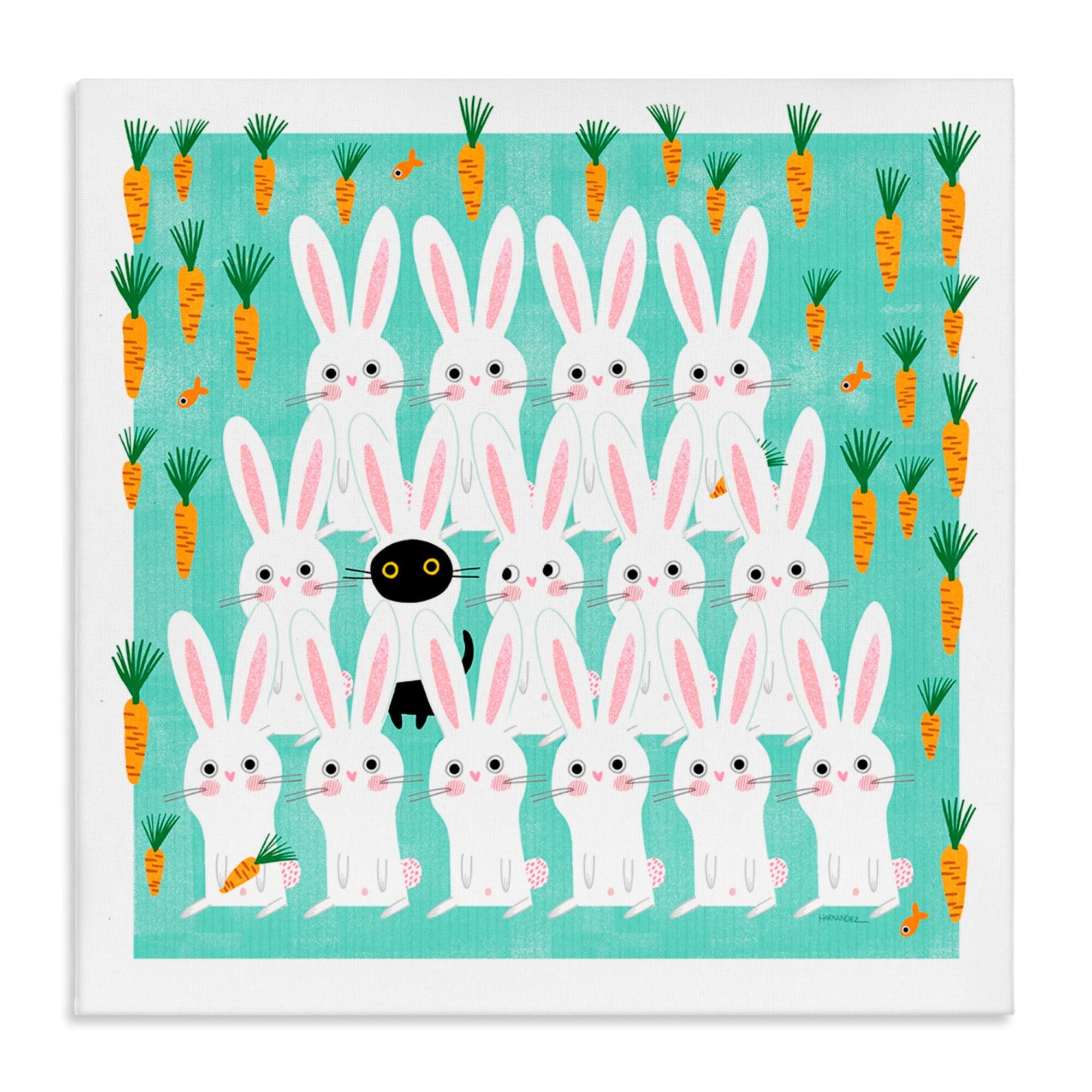 Stupell Industries Cat Mixed with Bunnies Canvas Wall Art